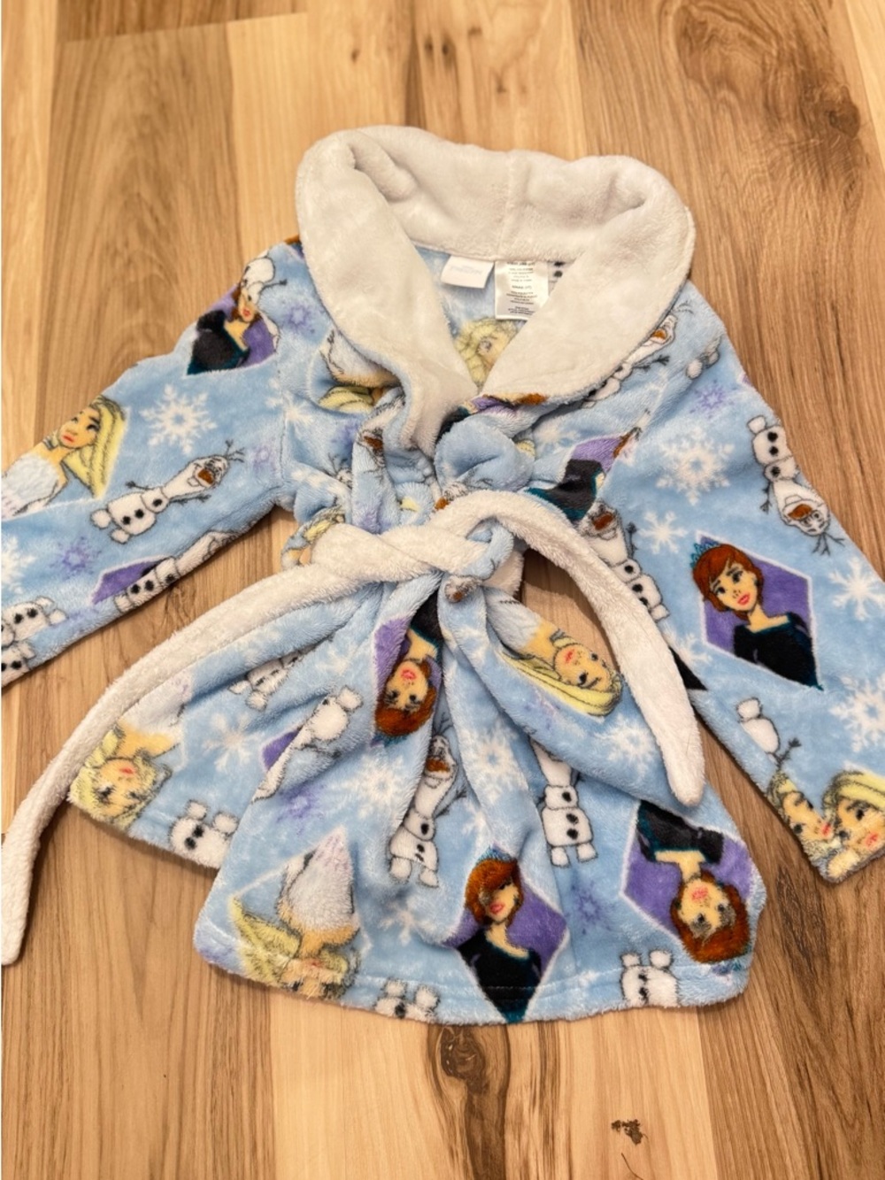 Disney Frozen Plush Fuzzy Kids Robe - Light Blue & White Anna Elsa Olaf 3t